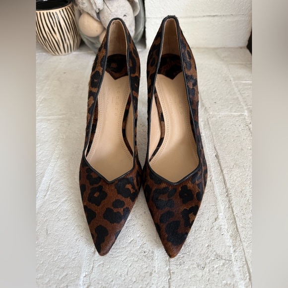 Sandro Paris Brown/Black Leopard Print Fur Leather Pointed-Toe Pumps Size 5.5 - Picture 3 of 7